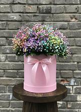 Цветочная композиция из Гипсофила и Розы в шляпной коробке #REPLACE_PRED# Тонкино