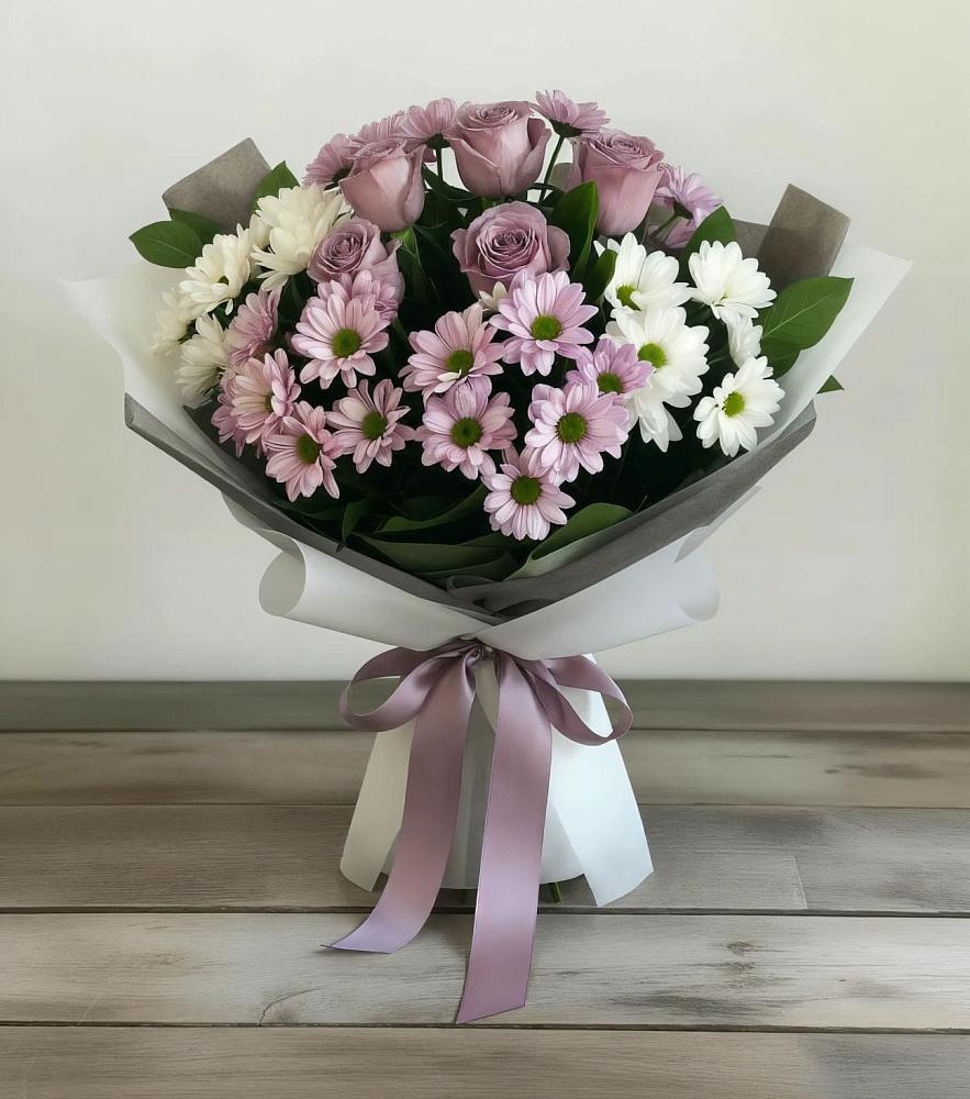 Букет цветов из: Хризантемы и Розы в Тонкино
