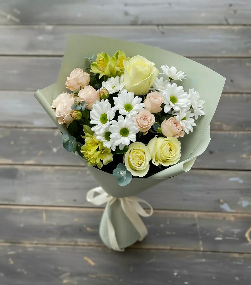 Букет цветов из: Альстромерии, Розы и Хризантемы в Тонкино