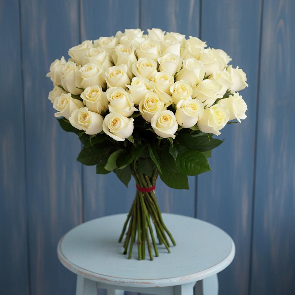 Букет 51 Белая роза Эдлесс Лав в Тонкино