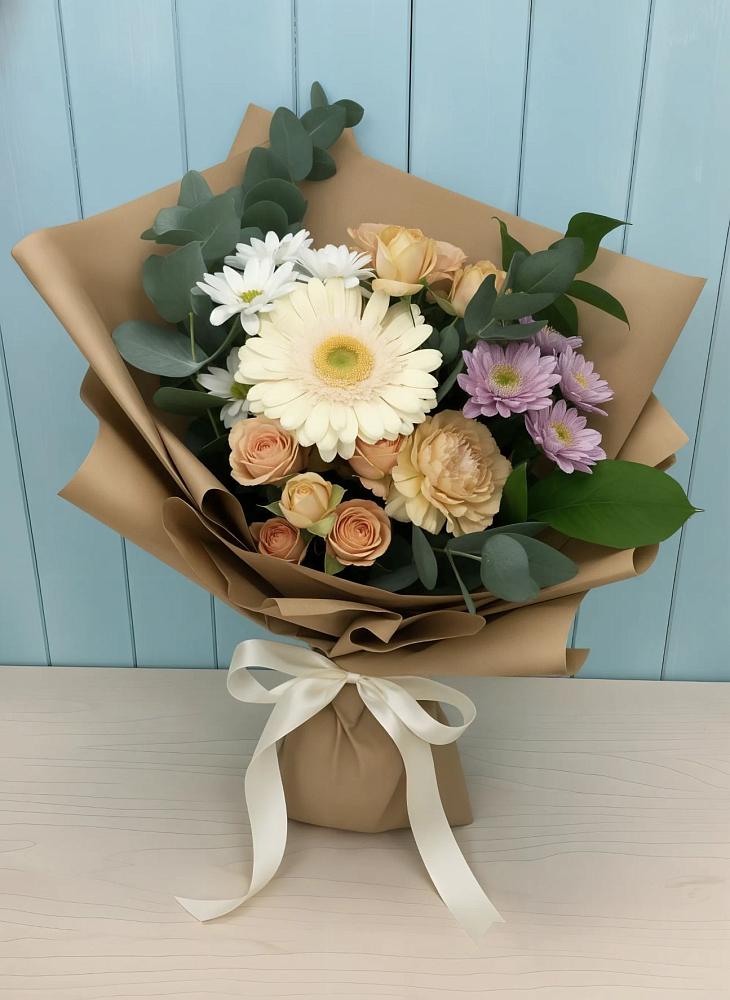 Букет цветов из: Герберы и Хризантемы в Тонкино