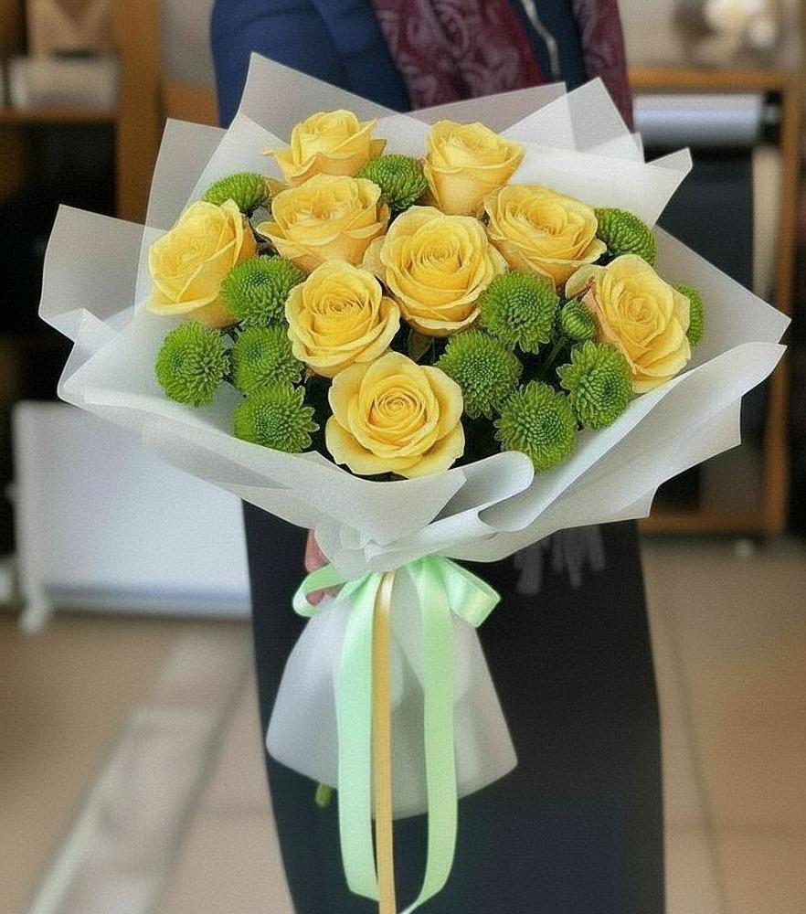 Букет цветов из: Хризантемы и Розы в Тонкино