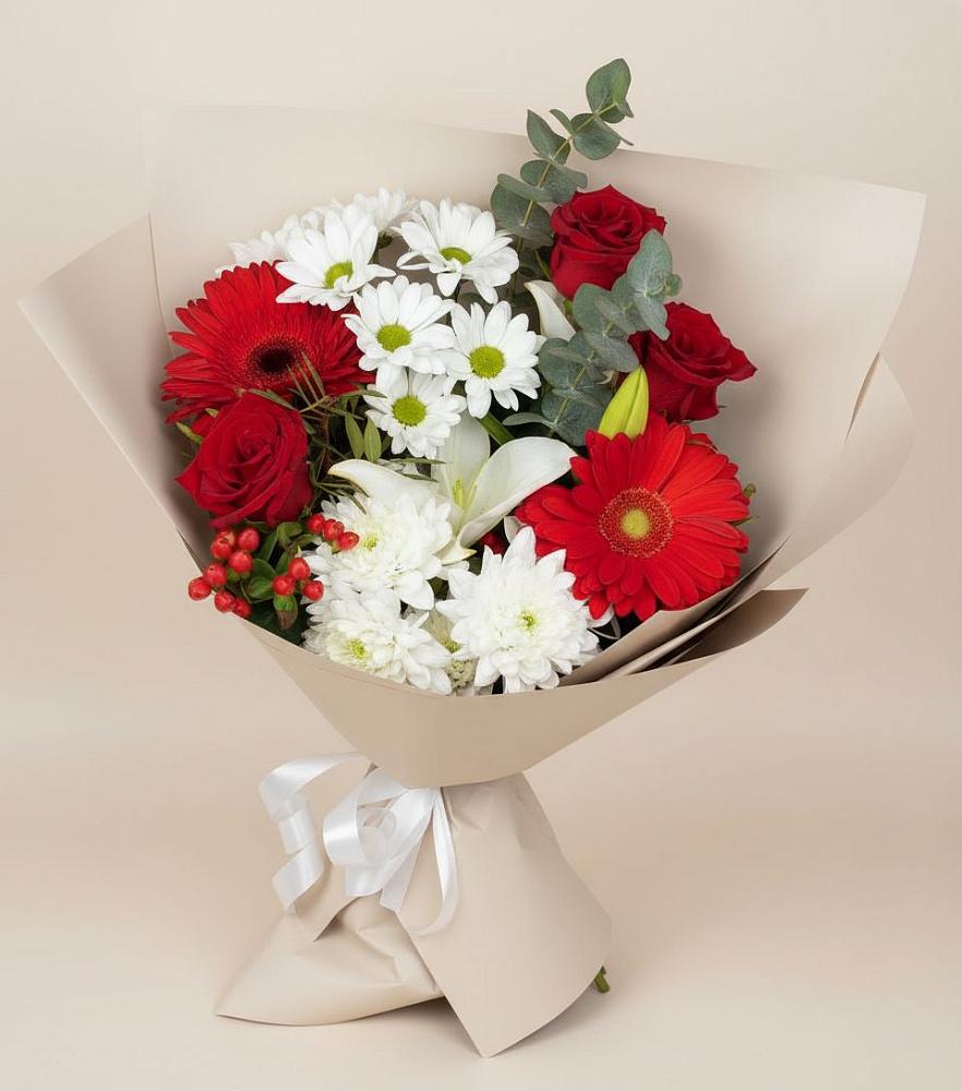 Букет цветов из: Розы, Хризантемы, Герберы и Лилии в Тонкино
