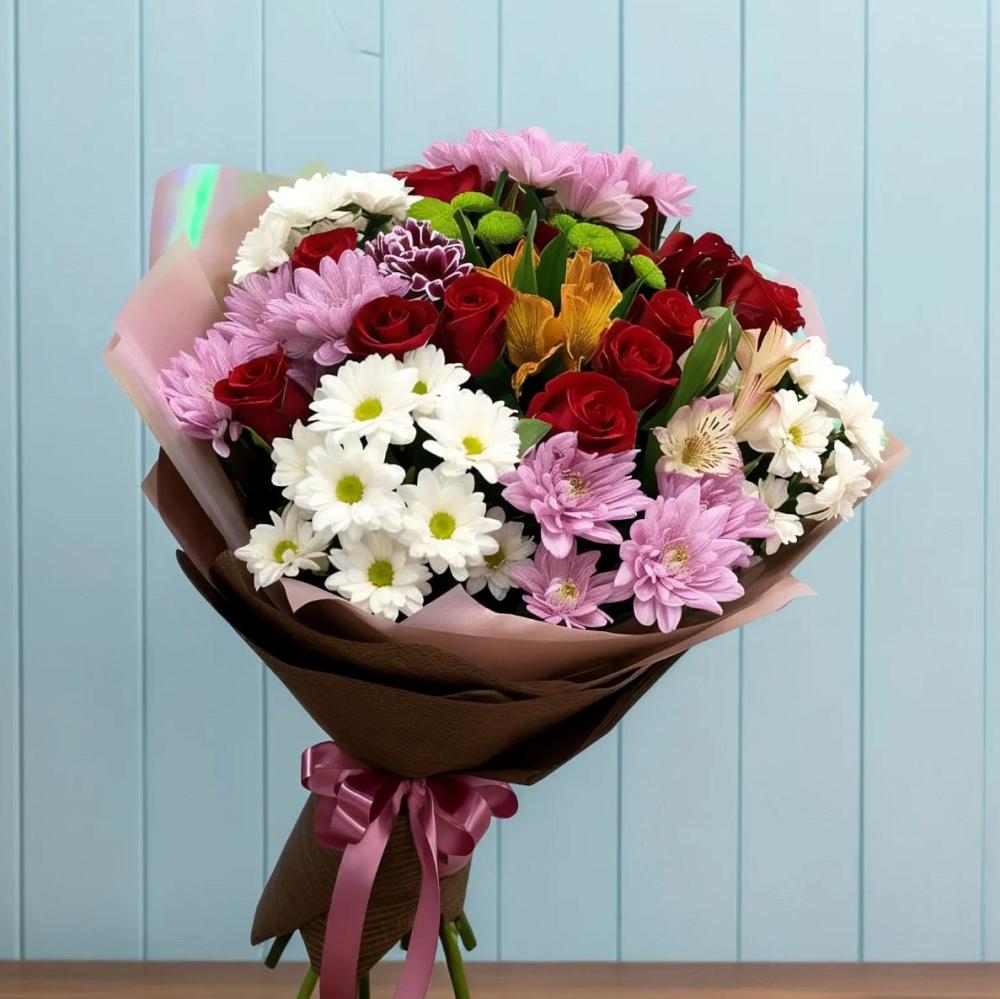Букет цветов из: Розы, Хризантемы и Альстромерии в Тонкино