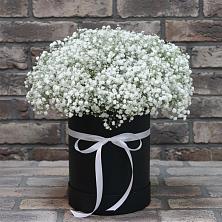 Цветочная композиция из Гипсофила в шляпной коробке в Тонкино