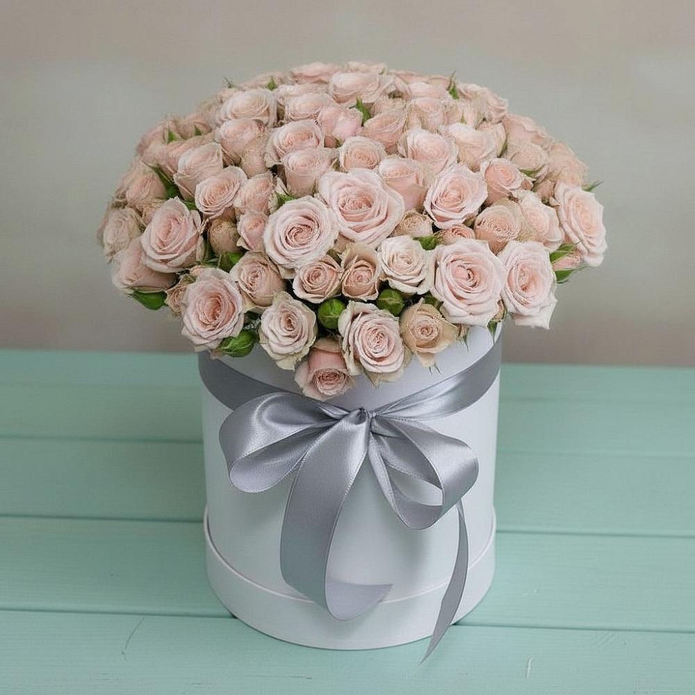 Цветочная композиция из Розы в шляпной коробке в Тонкино